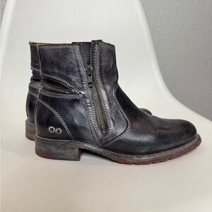Bed Stu Black Distressed Leather Ankle Boots Sz 9.5 Side Zip Moto Combat Boots